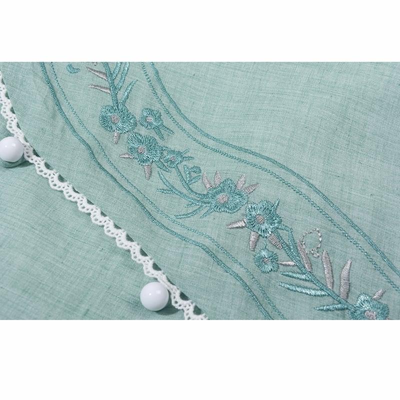 【清裊シリーズ】★チャイナ風トップス★ 5COLOR 夏 刺繍 青緑色 グレー ホワイト パープル ピンク - ChinChic