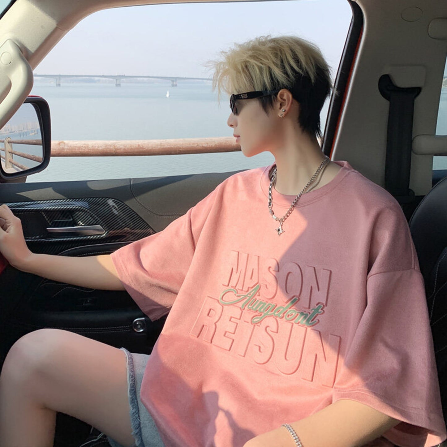 【PPGシリーズ】5カラー トップス 男女兼用 メンズ 大きいサイズ スエード アルファベット Tシャツ