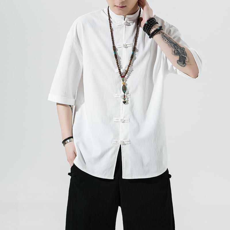 【JUNYIシリーズ】チャイナ風シャツ トップス 5色 男女兼用 メンズ 大きいサイズ シンプル 中華服