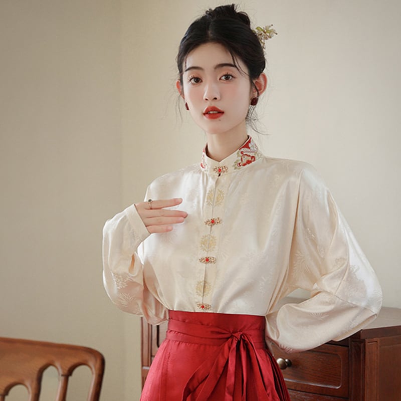【卿業佳シリーズ】チャイナ風シャツ 気質アップ 長袖 トップス 中華服 シンプル レトロ ファッション