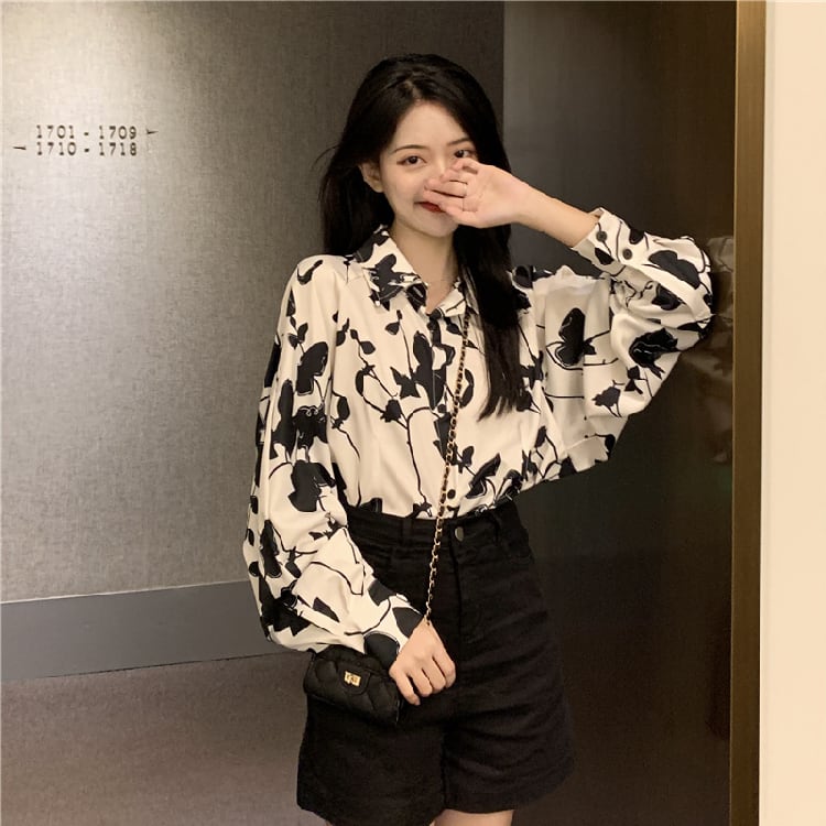 【BUDINGシリーズ】長袖シャツ レディース プリント 薄手 個性的 可愛い S M L XL レトロ トップス