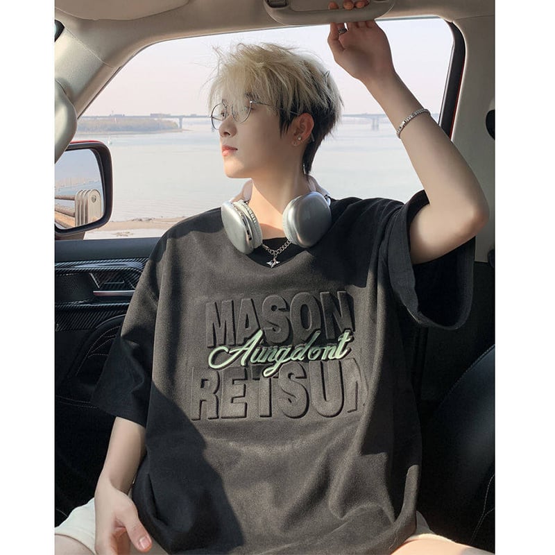 【PPGシリーズ】5カラー トップス 男女兼用 メンズ 大きいサイズ スエード アルファベット Tシャツ
