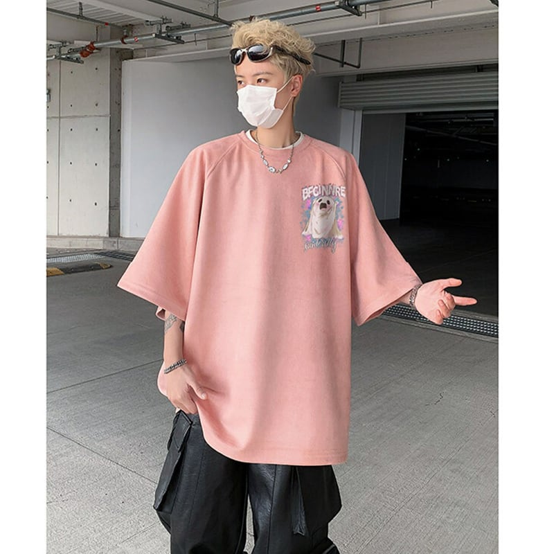 【KADISHOUシリーズ】カートゥーン 幽霊 スエード Tシャツ 男女兼用 大きいサイズ 4色 トップス
