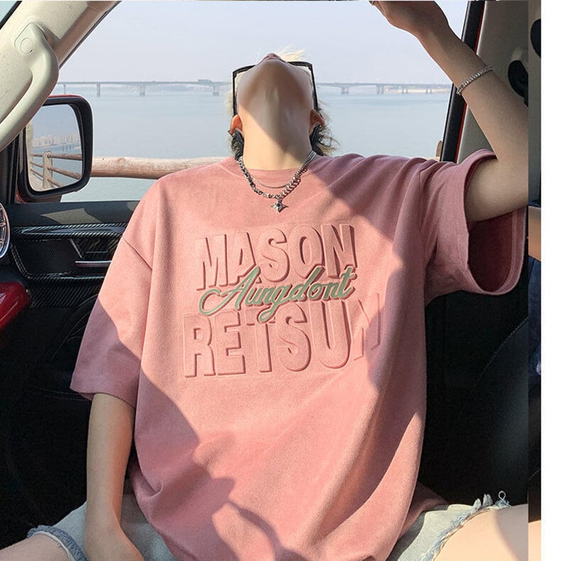【PPGシリーズ】5カラー トップス 男女兼用 メンズ 大きいサイズ スエード アルファベット Tシャツ