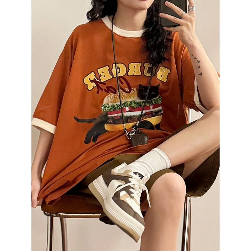 【UATONLINEシリーズ】Tシャツ 半袖 男女兼用 コットン 猫柄 ネコデザイン トップス かわいい 2023新作