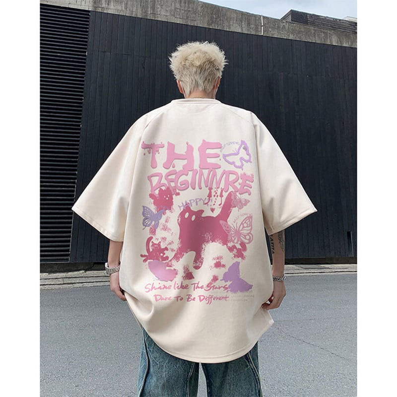 【CEXUリーズ】Tシャツ 半袖 男女兼用 大きいサイズ スエード 猫柄 4色展開 ブラック グレー