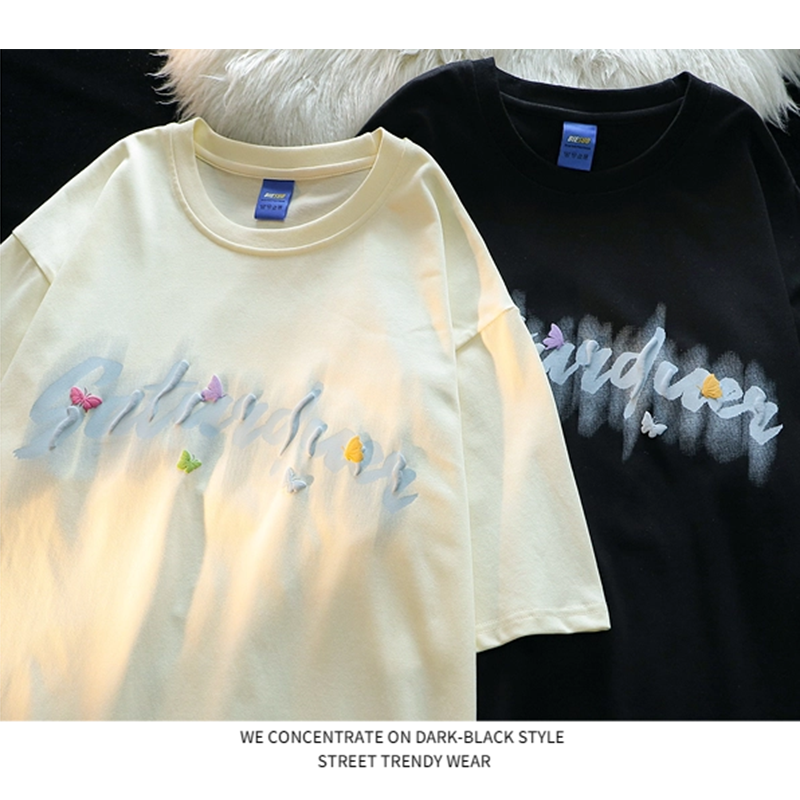 【逃離地球シリーズ】Tシャツ 半袖 蝶々 デザイン トップス 2色 男女兼用 メンズ レディース 可愛い 夏服