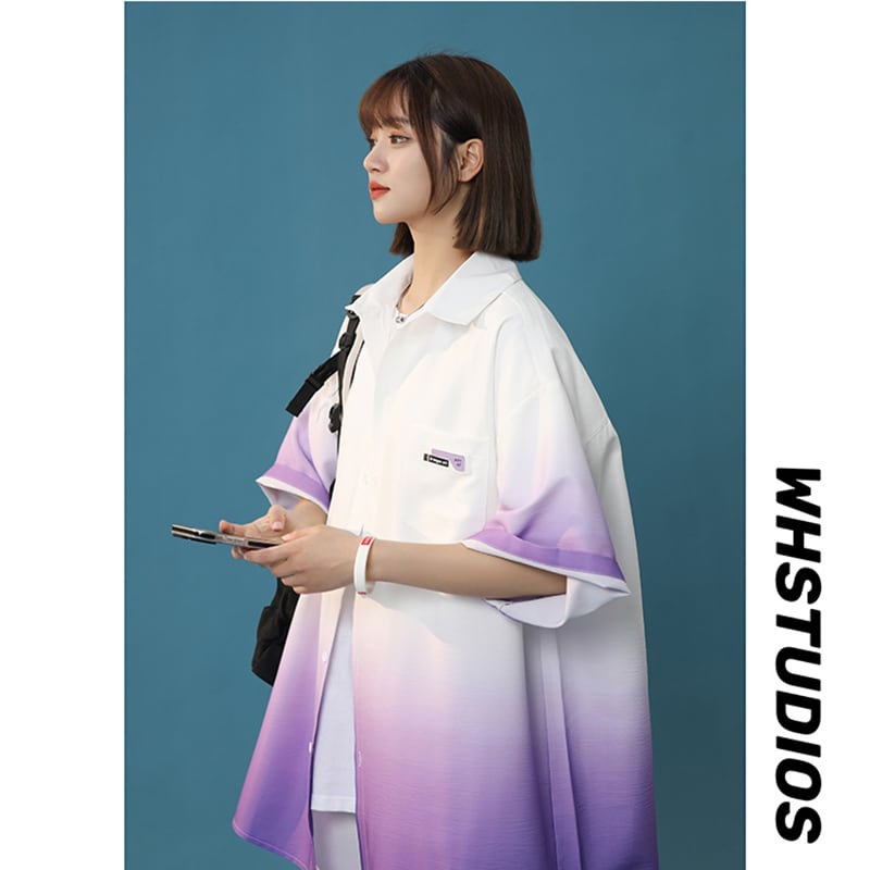 【藤伊曼シリーズ】4色 シャツ+短パン セットアップ 半袖 男女兼用 大きいサイズ グラデーション