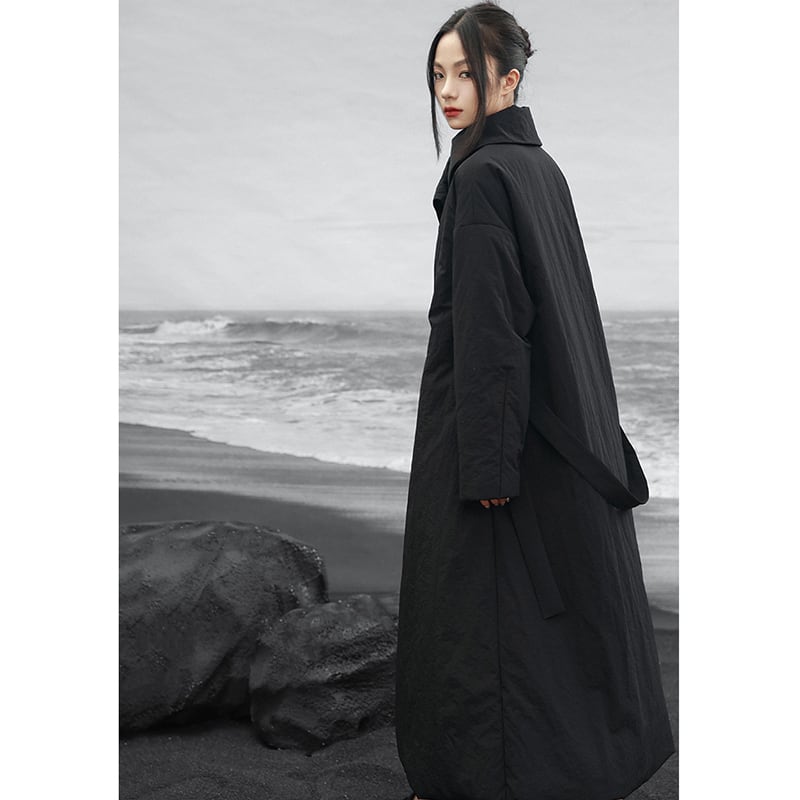 【大青龍肆シリーズ】チャイナ風コート 綿入り ブラック 冬服 暖かい ロング丈 レディース