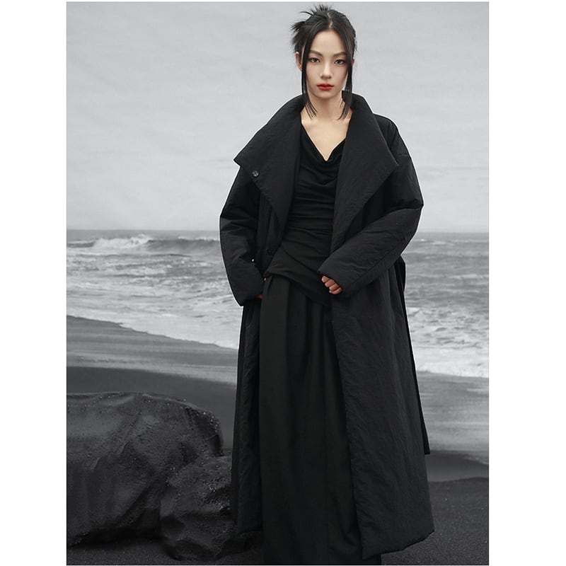 【大青龍肆シリーズ】チャイナ風コート 綿入り ブラック 冬服 暖かい ロング丈 レディース