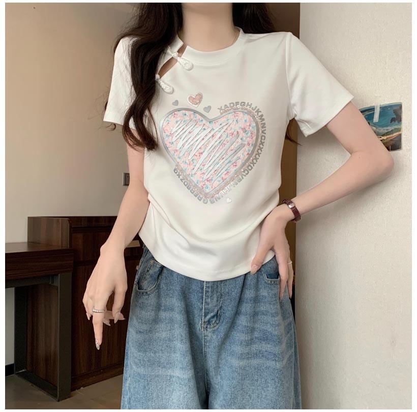 【RHJLシリーズ】チャイナ風トップス レディース Tシャツ チャイナボタン 大きいサイズ 2色展開