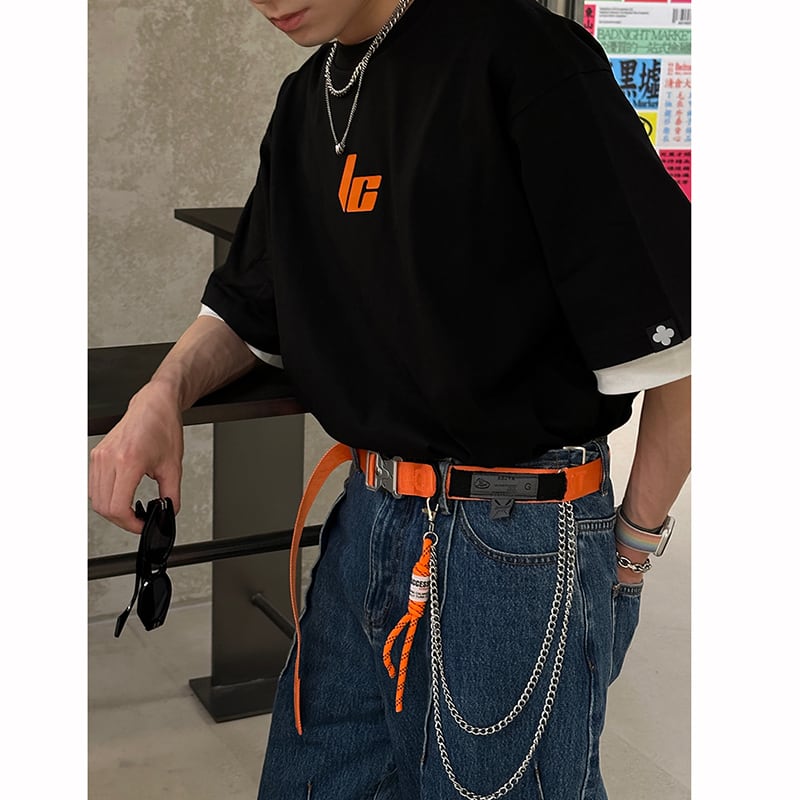 【D WHITEシリーズ】チェーン装飾 3色 男女兼用 おしゃれ コーディネートしやすい