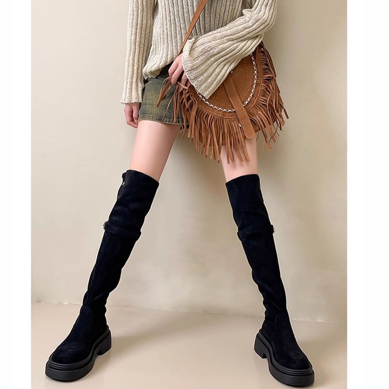 【SSBLシリーズ】ヒール7CM ハイブーツ 3色展開 サイズ35-40 着痩せ ブラック コーヒー色 カーキブラウン レディース