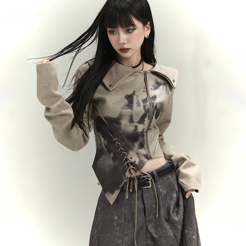 【ANNXSTUDIOシリーズ】デザイン性有り ショート丈 厚手 レトロ トップス S M