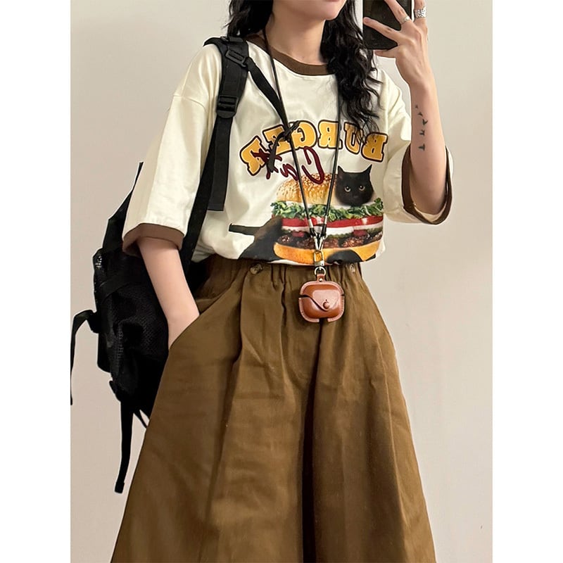 【UATONLINEシリーズ】Tシャツ 半袖 男女兼用 コットン 猫柄 ネコデザイン トップス かわいい 2023新作