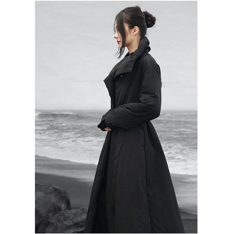【大青龍肆シリーズ】チャイナ風コート 綿入り ブラック 冬服 暖かい ロング丈 レディース