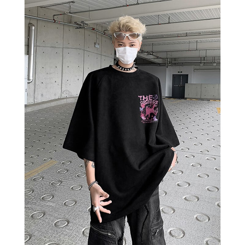 【CEXUリーズ】Tシャツ 半袖 男女兼用 大きいサイズ スエード 猫柄 4色展開 ブラック グレー