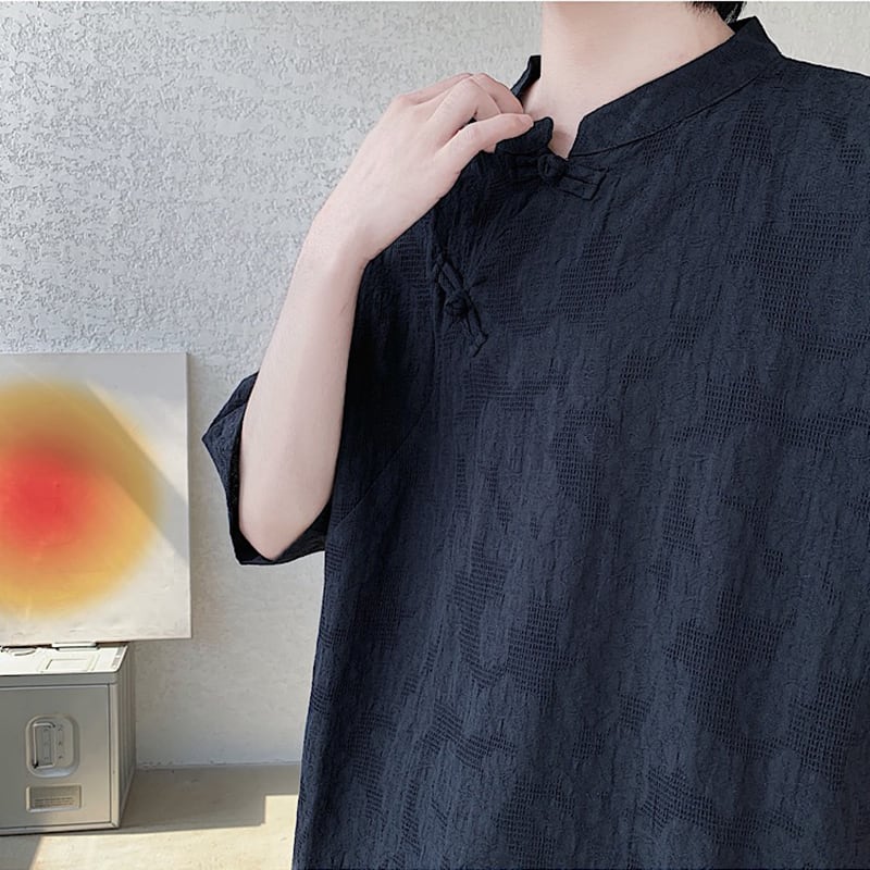 【TIANYIシリーズ】チャイナ風トップス 半袖シャツ 男女兼用 大きいサイズ 3色展開 緑 黒 白