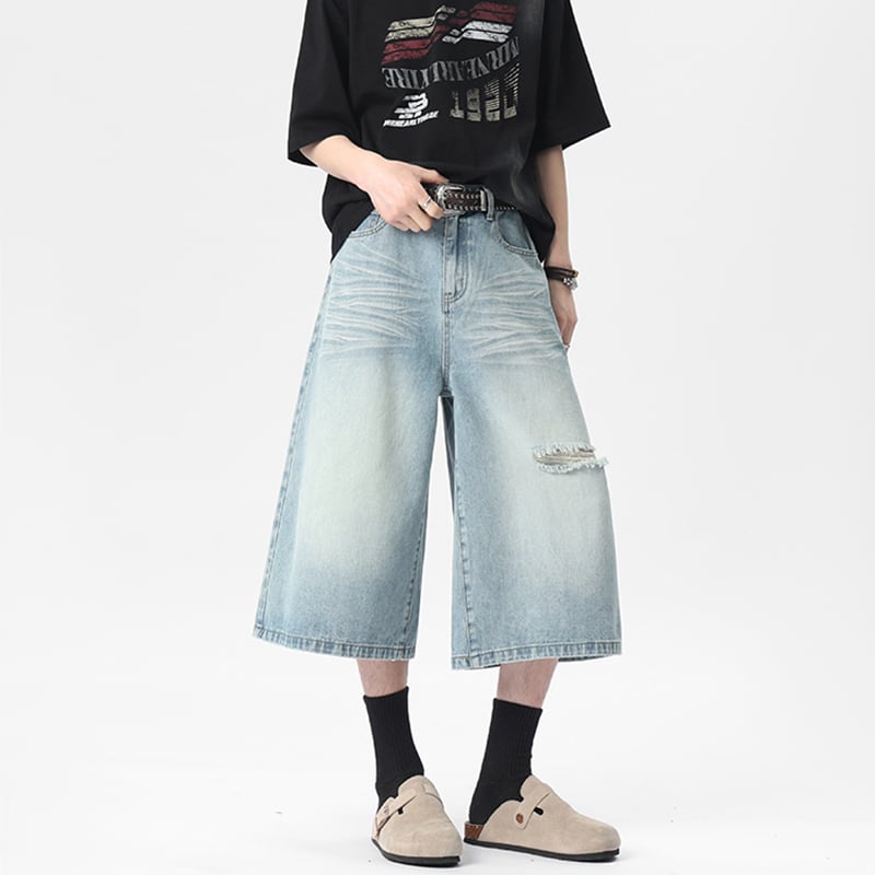 【KADISHOUシリーズ】カジュアルパンツ 七分丈 デニムパンツ ズボン ボトムス 男女兼用 メンズ レディース ブルー ブラック