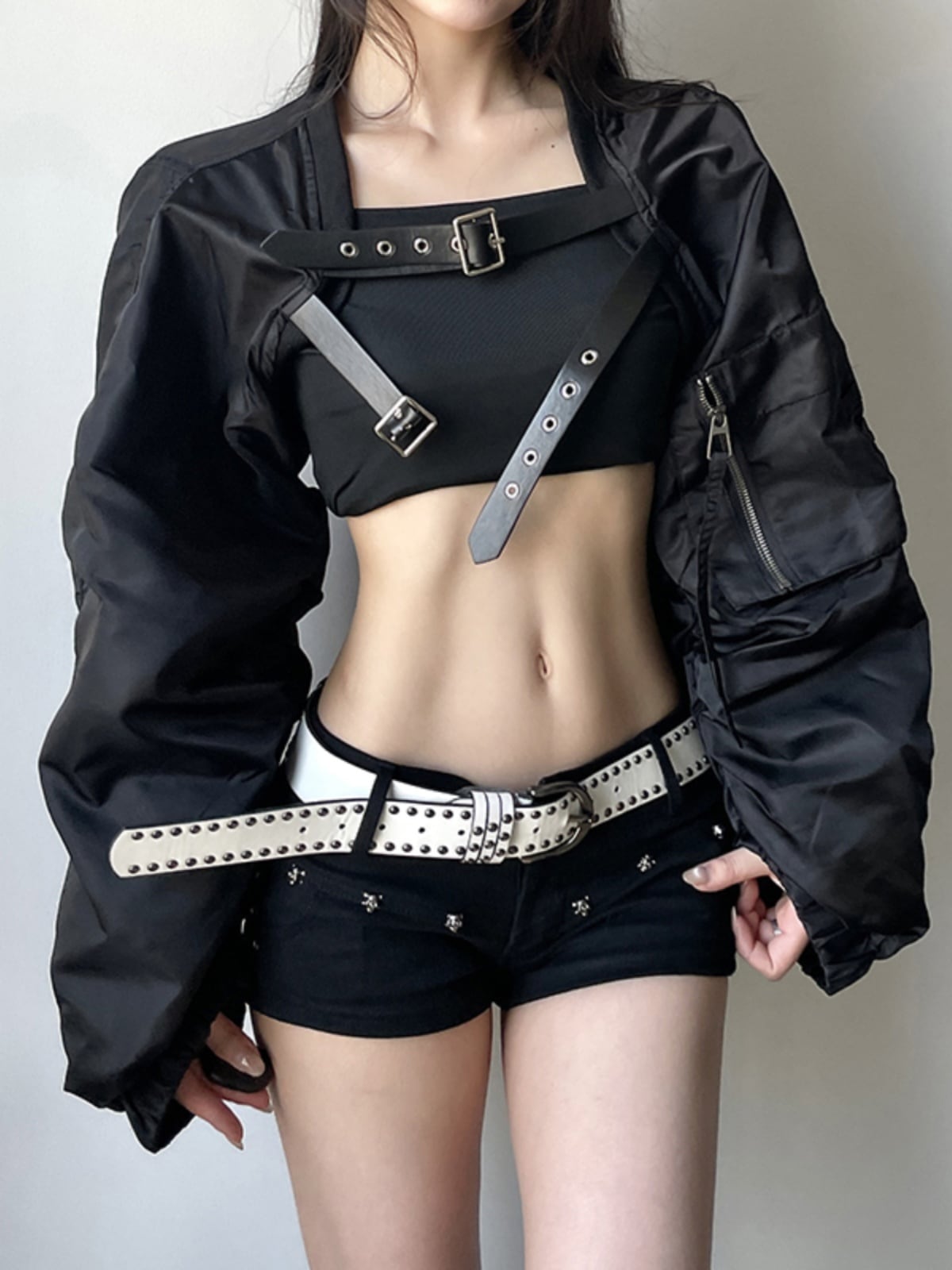 【GAGAOPTシリーズ】着痩せ セクシー レディース アウター トップス ブラック かっこいい