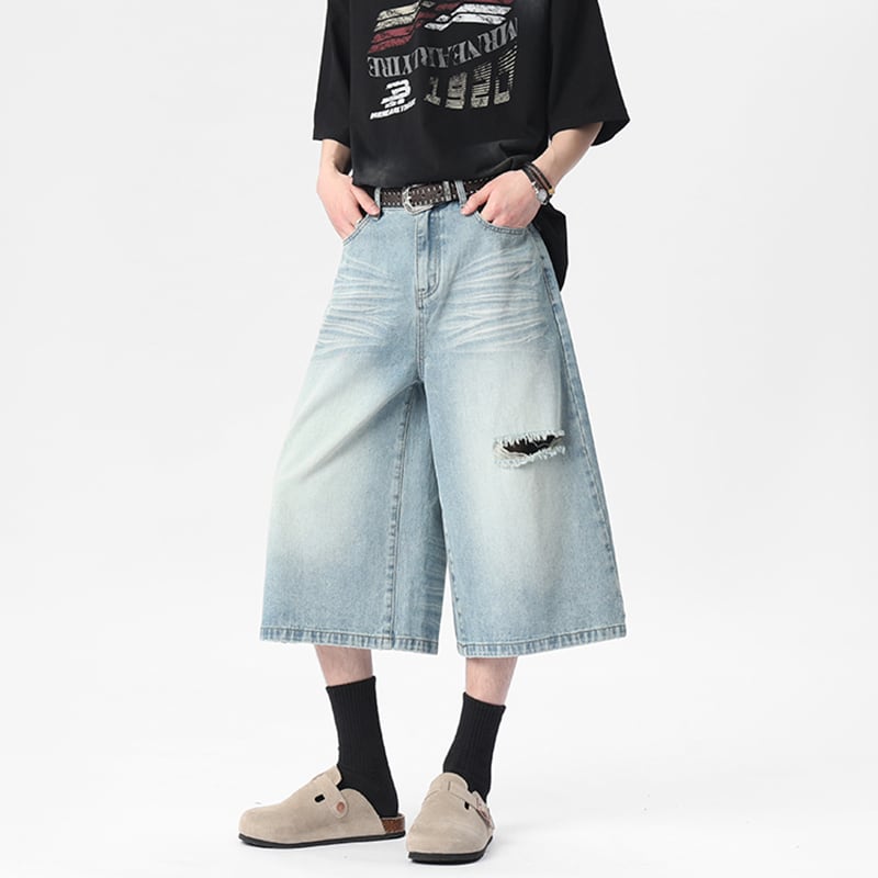 【KADISHOUシリーズ】カジュアルパンツ 七分丈 デニムパンツ ズボン ボトムス 男女兼用 メンズ レディース ブルー ブラック
