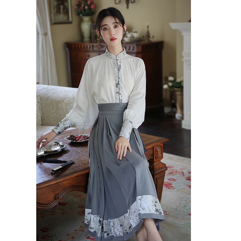 【WUJIAシリーズ】チャイナ風長袖シャツ トップス 漢元素 夏服 気質アップ S M L 切り替え
