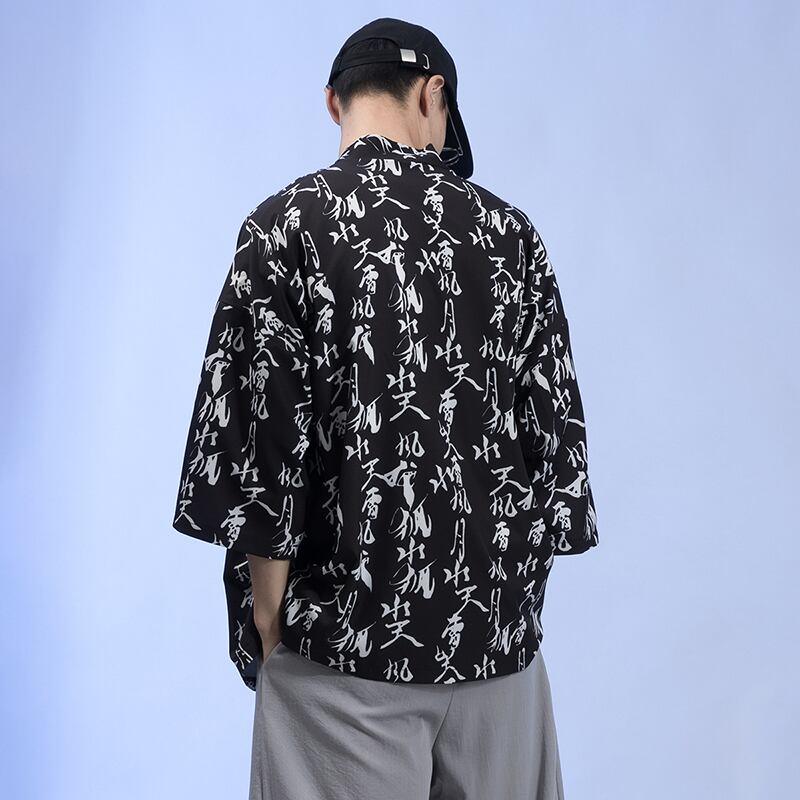 【JUNYIシリーズ】★黒い★ チャイナ風 大きいサイズの★法被★、男女兼用、個性的な文字柄 ★ ChinChic