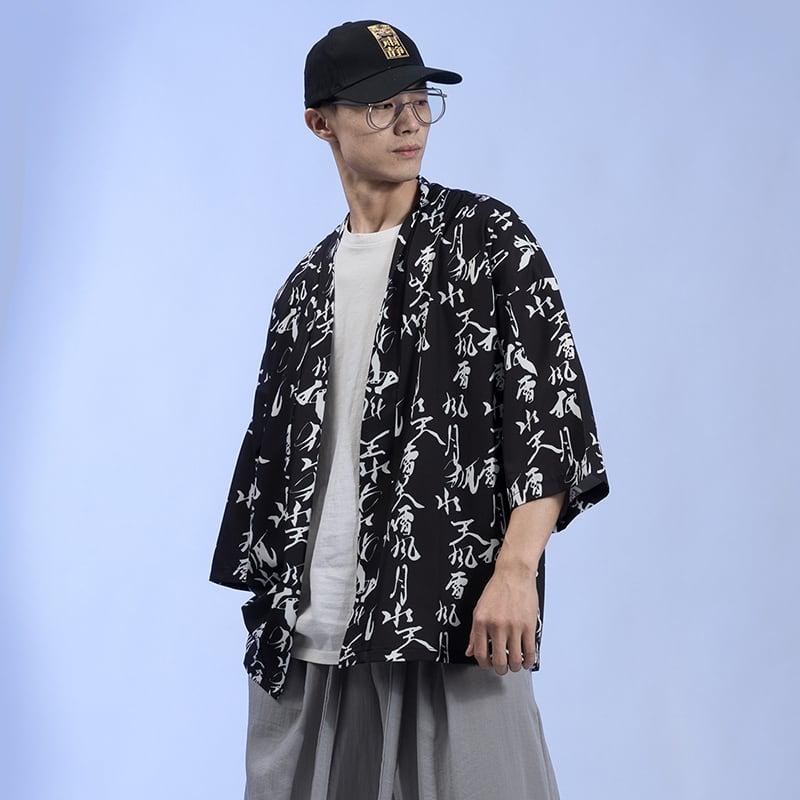 【JUNYIシリーズ】★黒い★ チャイナ風 大きいサイズの★法被★、男女兼用、個性的な文字柄 ★ ChinChic