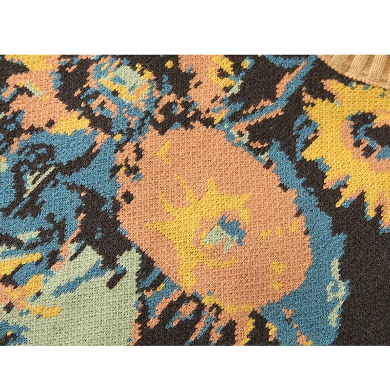【LIANLISTUDIOシリーズ】★油絵風 イエローひまわり花柄 可愛い ニットベスト S M L★ ChinChic