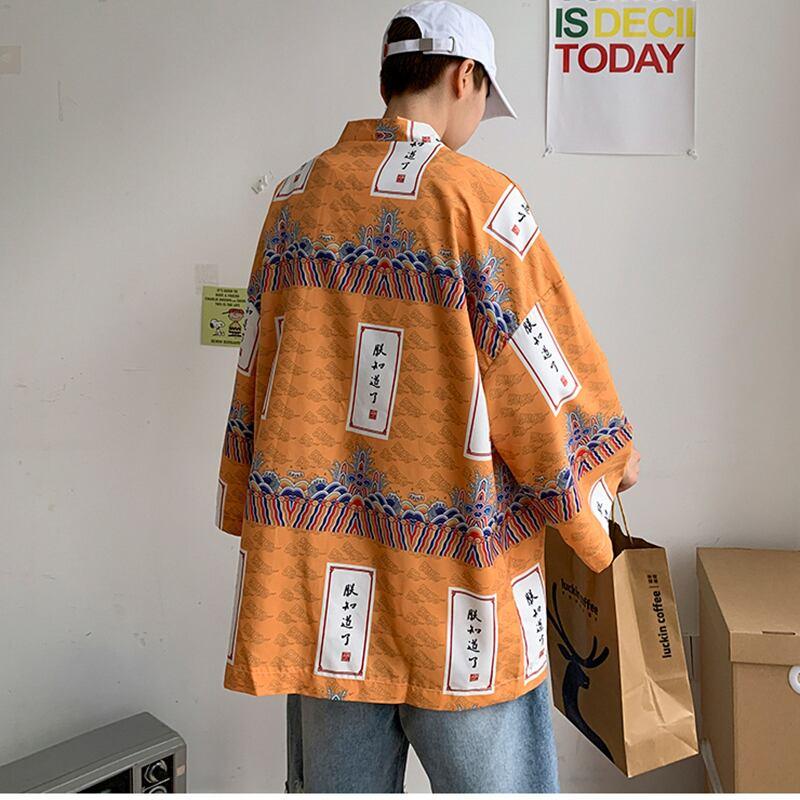【PINZHIシリーズ】★個性的なメンズ・レディース兼用★ 薄手の法被・大きいサイズ・花火大会やお祭りに最適な涼しい文字柄プリント ChinChic