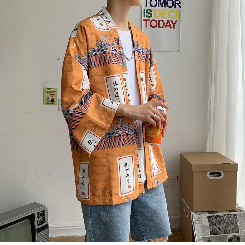 【PINZHIシリーズ】★個性的なメンズ・レディース兼用★ 薄手の法被・大きいサイズ・花火大会やお祭りに最適な涼しい文字柄プリント ChinChic