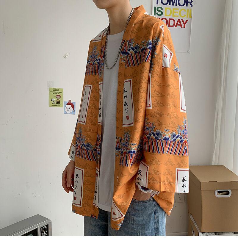 【PINZHIシリーズ】★個性的なメンズ・レディース兼用★ 薄手の法被・大きいサイズ・花火大会やお祭りに最適な涼しい文字柄プリント ChinChic