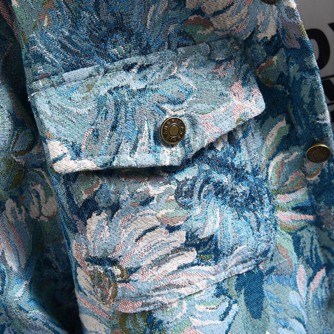 【SISHANGシリーズ】★裏起毛つきアウターコート★ 油絵風デザイン 厚手メンズ大きいサイズ ブルー ChinChic