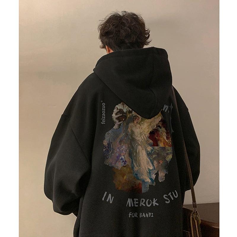【YOULINシリーズ】★男女兼用★油絵風★裏起毛★5色展開★カジュアル★大きいサイズ★パーカー★ ChinChic
