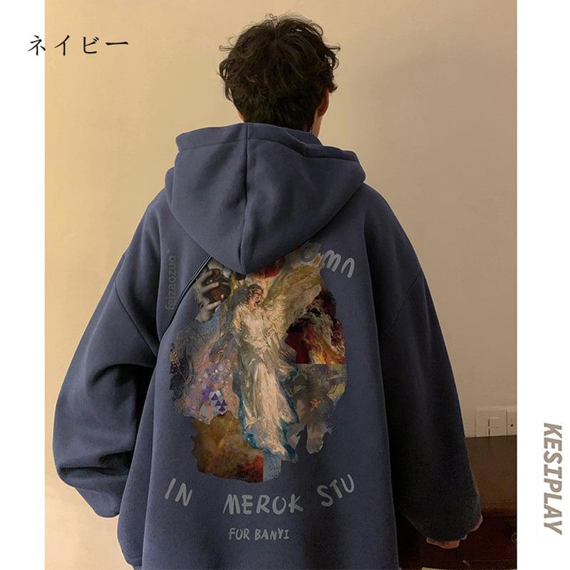 【YOULINシリーズ】★男女兼用★油絵風★裏起毛★5色展開★カジュアル★大きいサイズ★パーカー★ ChinChic