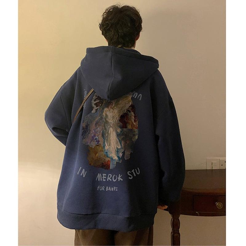 【YOULINシリーズ】★男女兼用★油絵風★裏起毛★5色展開★カジュアル★大きいサイズ★パーカー★ ChinChic