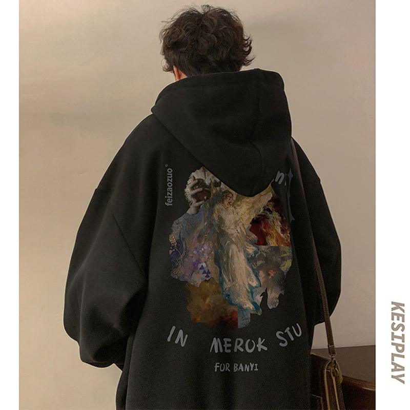 【YOULINシリーズ】★男女兼用★油絵風★裏起毛★5色展開★カジュアル★大きいサイズ★パーカー★ ChinChic