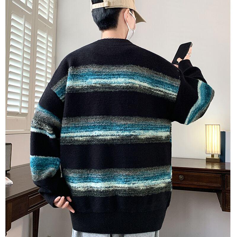 【ZUOFEILIシリーズ】★男女兼用★ 油絵風の2色縞模様ニットセーター ChinChic