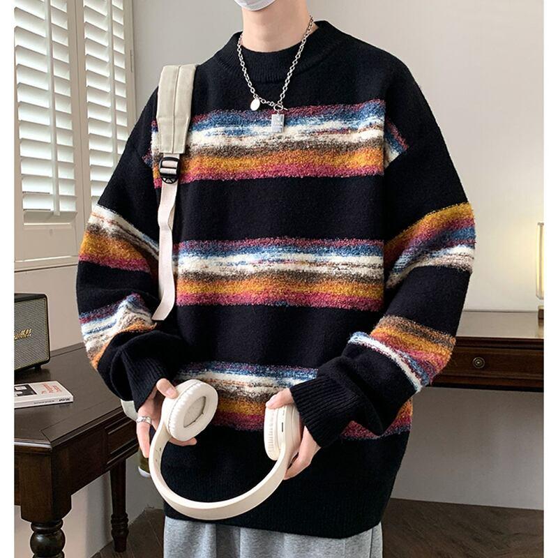 【ZUOFEILIシリーズ】★男女兼用★ 油絵風の2色縞模様ニットセーター ChinChic
