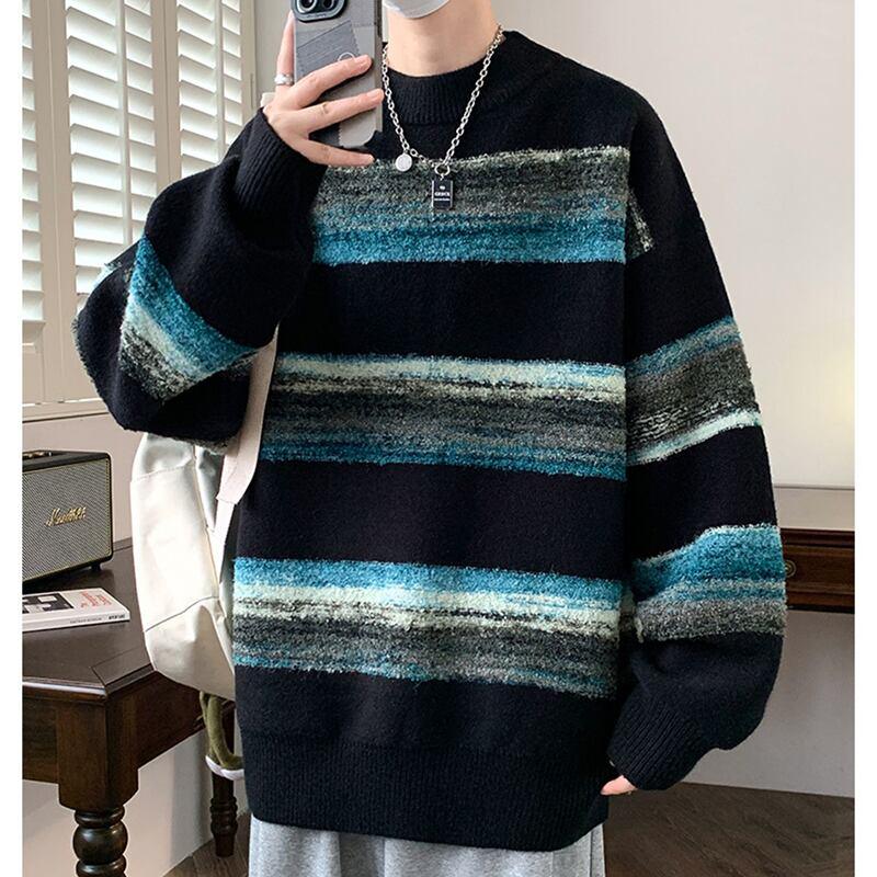 【ZUOFEILIシリーズ】★男女兼用★ 油絵風の2色縞模様ニットセーター ChinChic