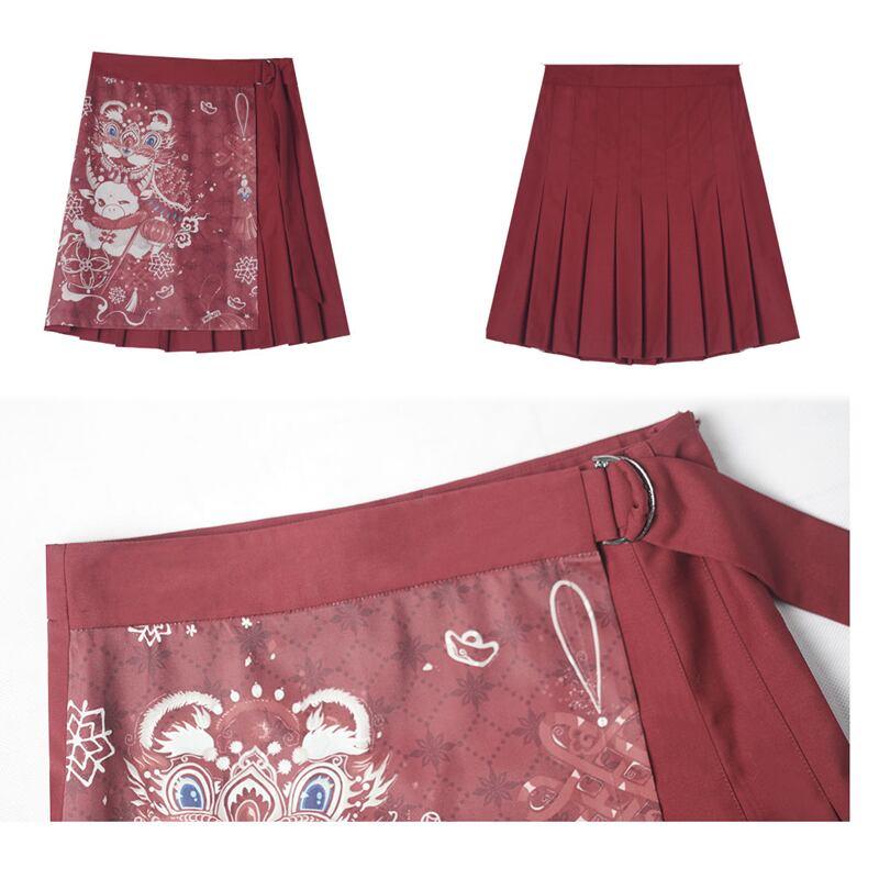 【卿棠シリーズ】★チャイナ風スカート★ ミニスカート プリント Aライン 可愛い レッド 赤い 着痩せ - ChinChic