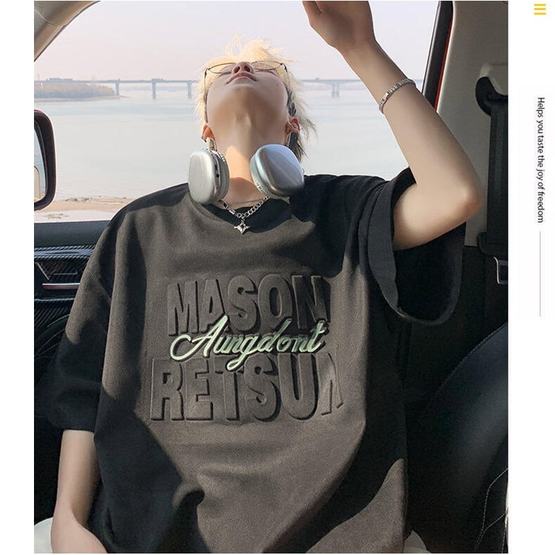 【PPGシリーズ】5カラー トップス 男女兼用 メンズ 大きいサイズ スエード アルファベット Tシャツ