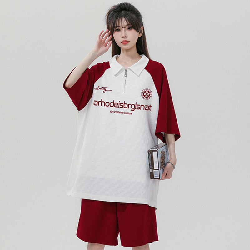 【藤伊曼シリーズ】★セットアップ★ 4色 POLOシャツ + 短パン 男女兼用 メンズ 大きいサイズ 配色 可愛い