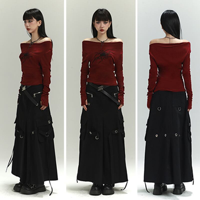 【LADYGHOSTシリーズ】オフショルダー セクシー トップス 個性的 ワインレッド 赤 着回ししやすい 公爵の服