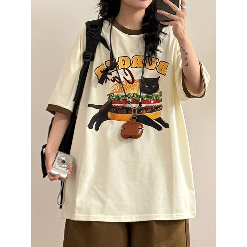 【UATONLINEシリーズ】Tシャツ 半袖 男女兼用 コットン 猫柄 ネコデザイン トップス かわいい 2023新作
