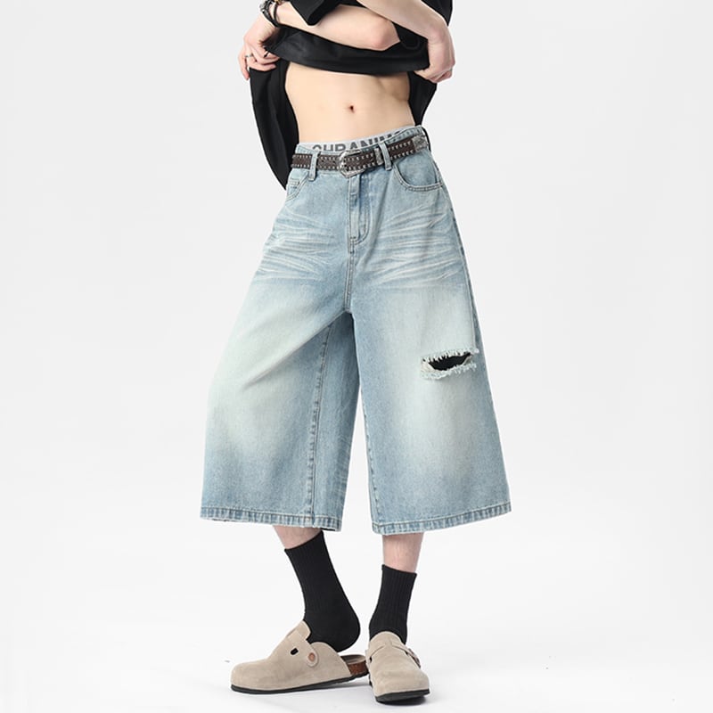 【KADISHOUシリーズ】カジュアルパンツ 七分丈 デニムパンツ ズボン ボトムス 男女兼用 メンズ レディース ブルー ブラック