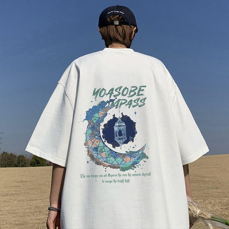【PGリーズ】6色展開 半袖Tシャツ 月柄 男女兼用 大きいサイズ コットン トップス