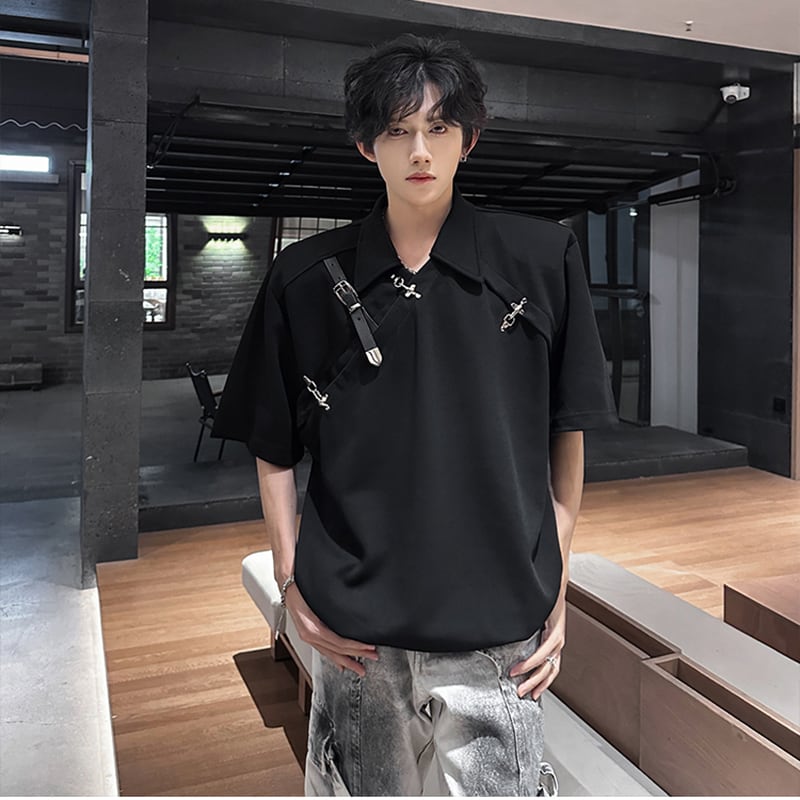 【ZHUIYIシリーズ】半袖Tシャツ トップス メンズ レディース 2色展開 デザイン性あり おしゃれ カジュアル 黒 白