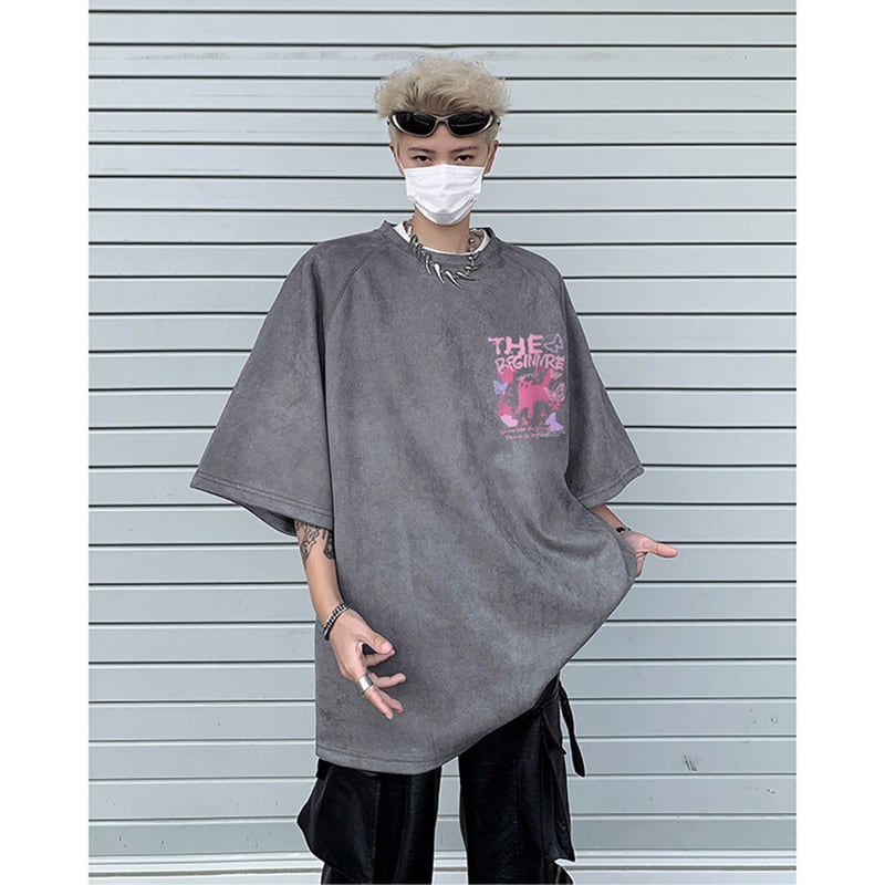 【CEXUリーズ】Tシャツ 半袖 男女兼用 大きいサイズ スエード 猫柄 4色展開 ブラック グレー