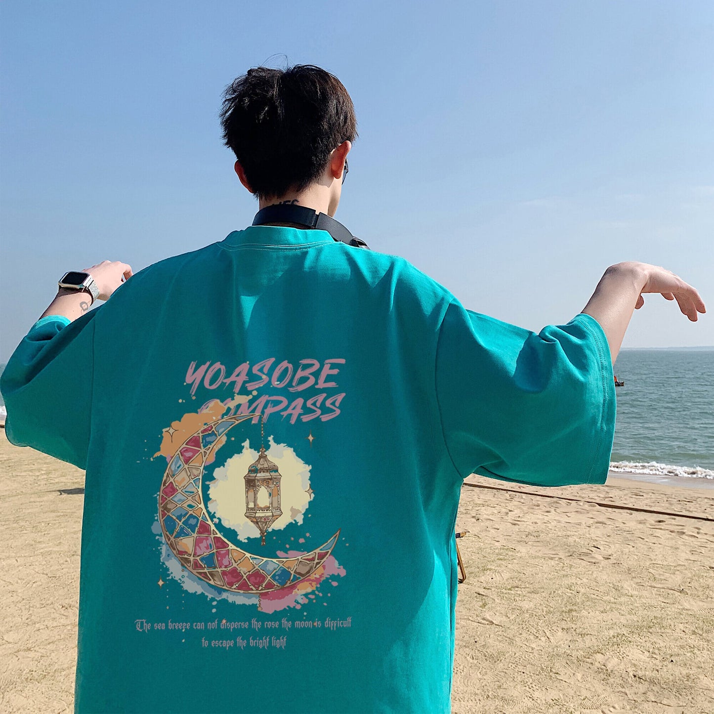 【PGリーズ】6色展開 半袖Tシャツ 月柄 男女兼用 大きいサイズ コットン トップス